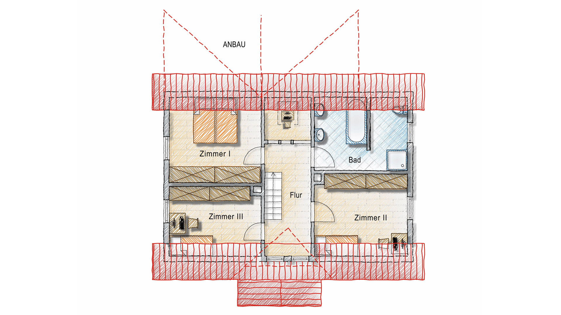 Morsbach: Preiswert und sofort beziehbar, Grundriss: Haus I / Fachwerkhaus-Dachgeschoss ca. 66 m²
